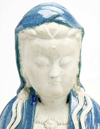Chinese Robins Egg Glazed and Biscuit Porcelain Figure of Guanyin