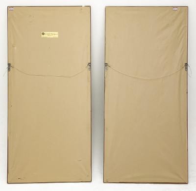 Pair of Chinese Paintings, Gardens, Color Ink on Silk