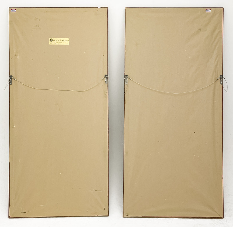 Pair of Chinese Paintings, Gardens, Color Ink on Silk