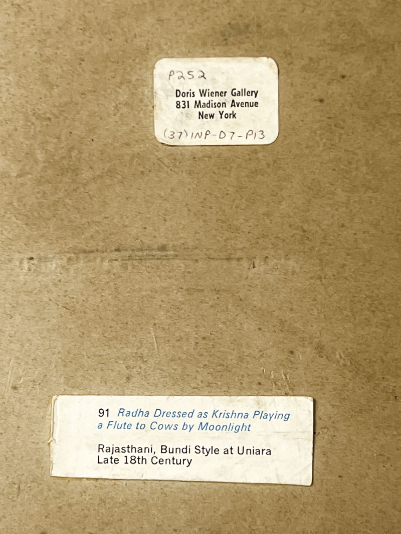 Indian Miniature, Radha Dressed as Krishna Playing a Flute to Cows by Moonlight