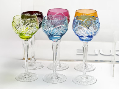 Assortment of Colorful Cut-Glass Stemware, 39 Pcs.