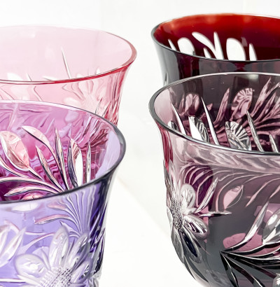 Assortment of Colorful Cut-Glass Stemware, 39 Pcs.