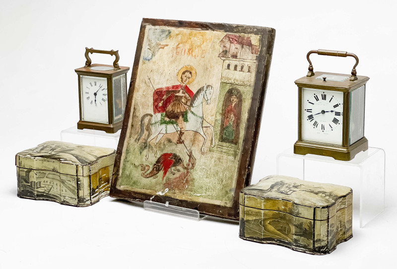 Antique Icon of Saint George and Other Objects, Group of 5