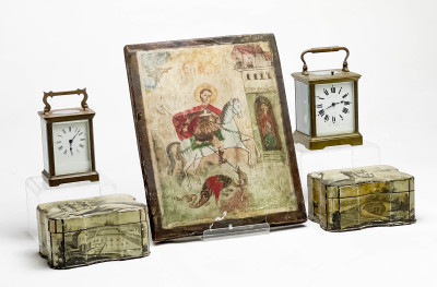 Antique Icon of Saint George and Other Objects, Group of 5