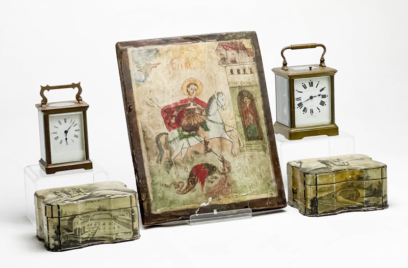 Antique Icon of Saint George and Other Objects, Group of 5