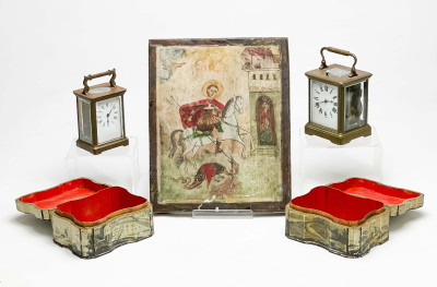 Antique Icon of Saint George and Other Objects, Group of 5