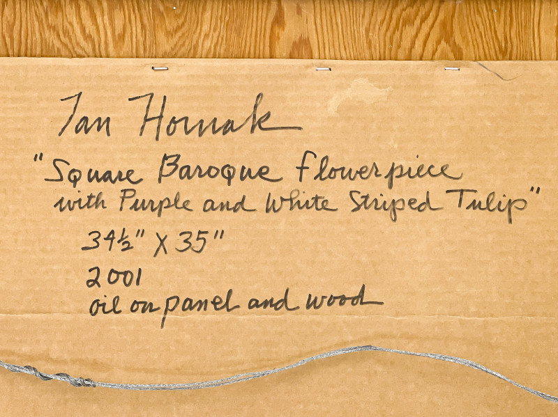 Ian Hornak - Square Baroque Flowerpiece with Purple and White Striped Tulip