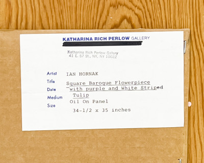 Ian Hornak - Square Baroque Flowerpiece with Purple and White Striped Tulip