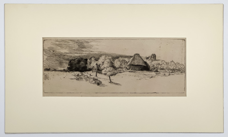 after Rembrandt van Rijn - Landscape with Trees, Farm Buildings, and a Tower