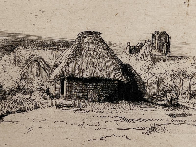 after Rembrandt van Rijn - Landscape with Trees, Farm Buildings, and a Tower