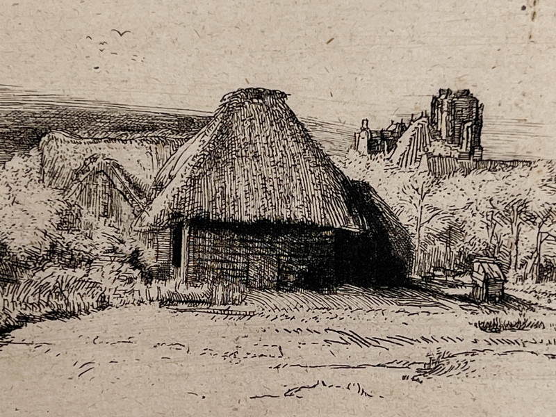 after Rembrandt van Rijn - Landscape with Trees, Farm Buildings, and a Tower