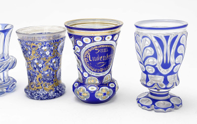 Bohemian Cobalt Blue Cut to Clear Glass Goblets, Group of 4