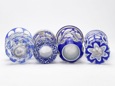 Bohemian Cobalt Blue Cut to Clear Glass Goblets, Group of 4