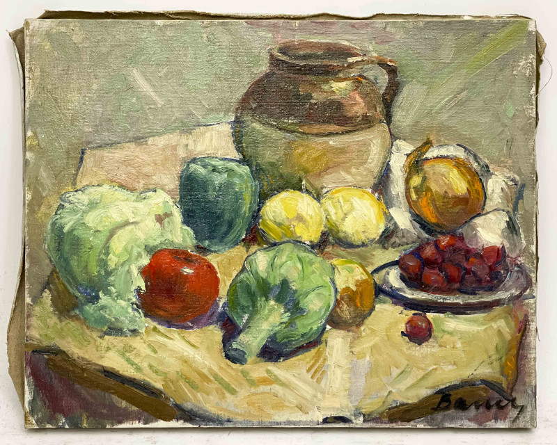 Albert Bela Bauer - Still Life with Artichoke and Cherries