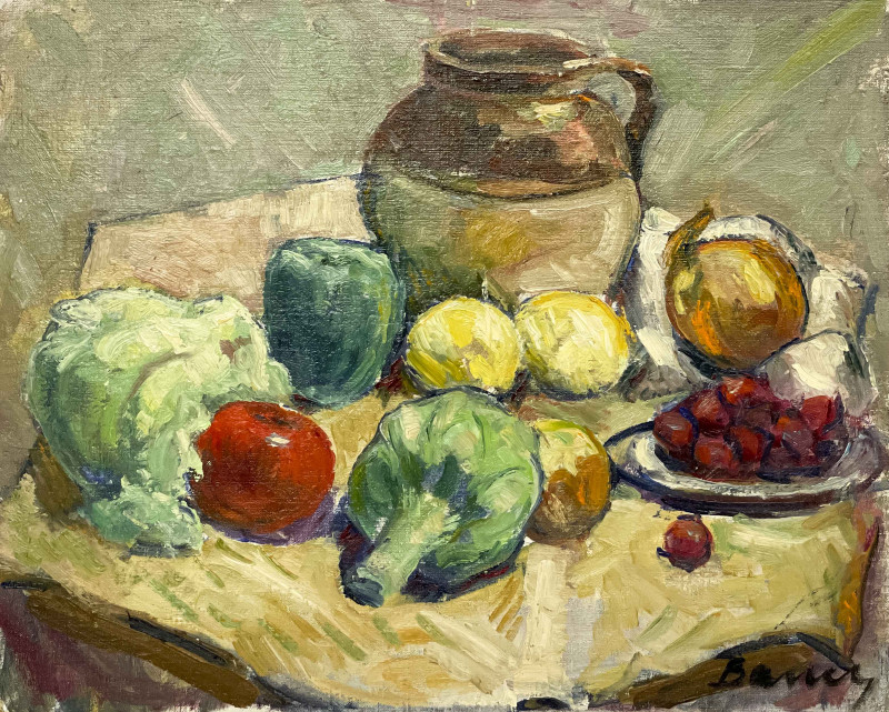 Albert Bela Bauer - Still Life with Artichoke and Cherries