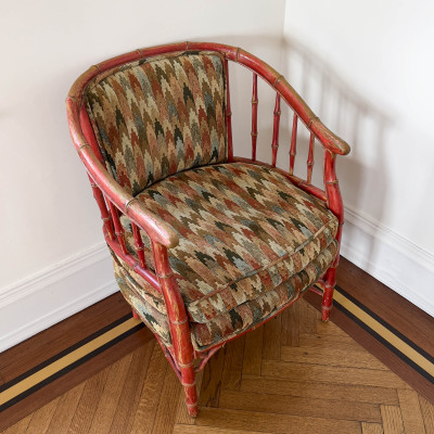 Painted Faux Bamboo Armchairs, Pair