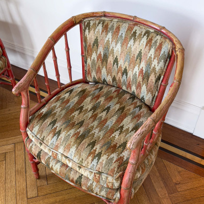 Painted Faux Bamboo Armchairs, Pair