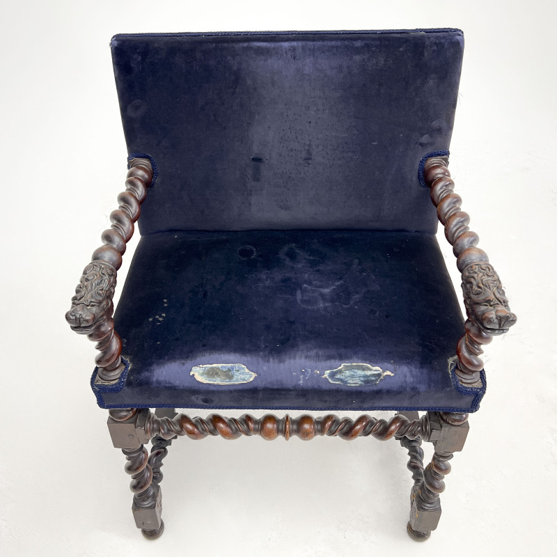 Renaissance Revival Twist-turned and Carved Open Armchair