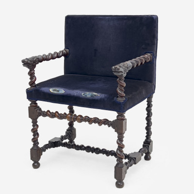 Renaissance Revival Twist-turned and Carved Open Armchair