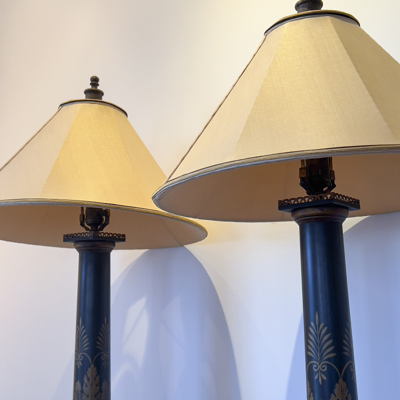 French Tole Painted Lamps, Pair