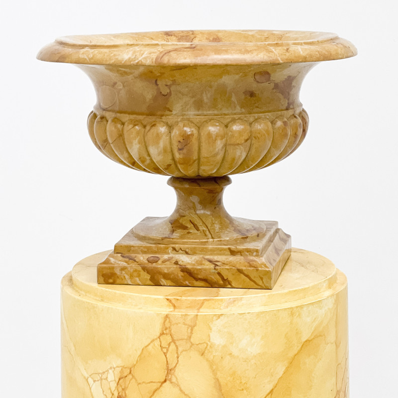 Trompe-l&apos;œil Painted Marble Pedestals, Pair, along with Faux Marble Urns, Pair