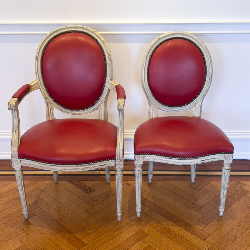 Louis XVI Style Grisaille Chairs by Baker, Group of 14