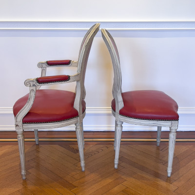 Louis XVI Style Grisaille Chairs by Baker, Group of 14