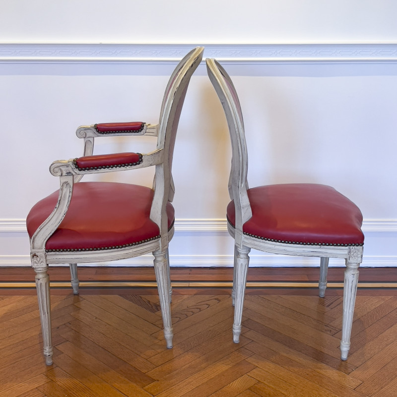 Louis XVI Style Grisaille Chairs by Baker, Group of 14