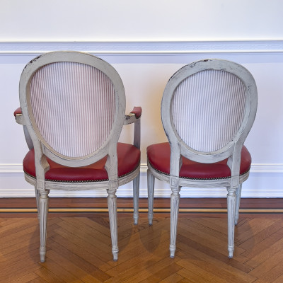Louis XVI Style Grisaille Chairs by Baker, Group of 14