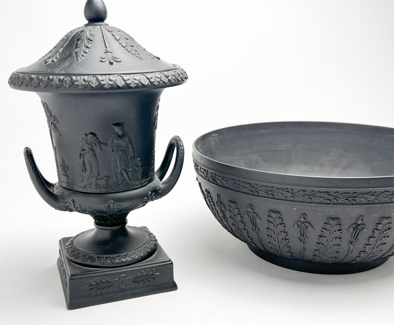 Wedgwood  - Basalt Covered Urns and Center Bowl, Group of 3