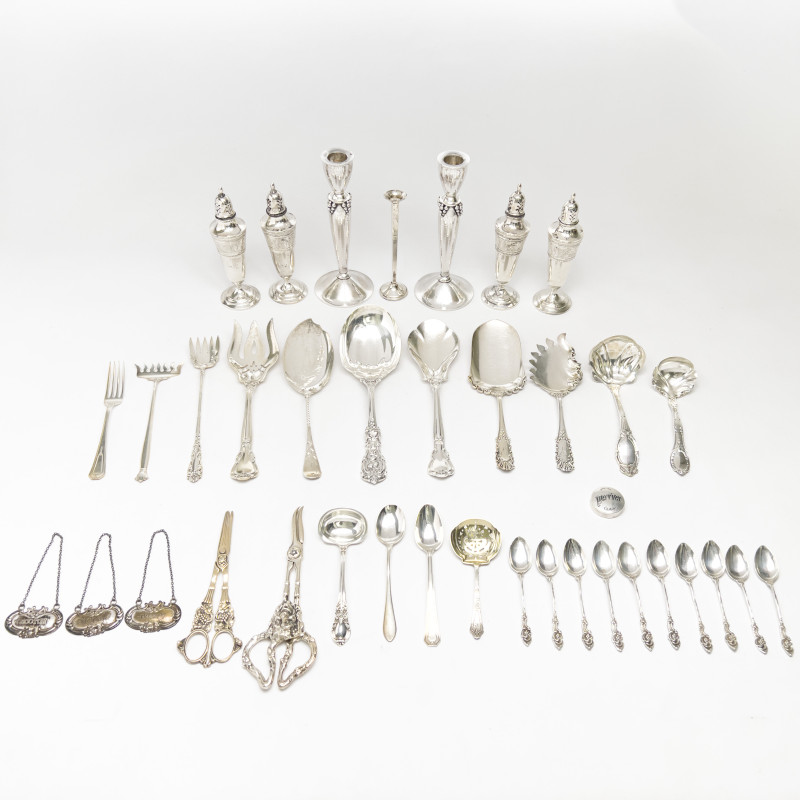 Cartier, Gorham, Wilhelm F. Jensen,Wedgewood, and other Sterling Articles, Group of 38