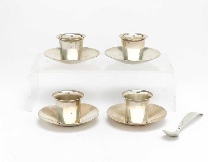 Allan Adler - Sterling Cup and Saucer Set with Spoon, Group of 9