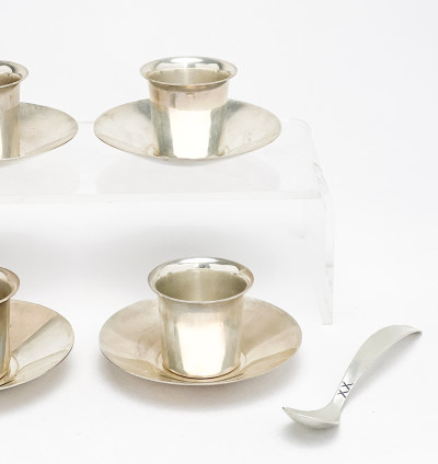 Allan Adler - Sterling Cup and Saucer Set with Spoon, Group of 9
