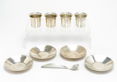 Allan Adler - Sterling Cup and Saucer Set with Spoon, Group of 9