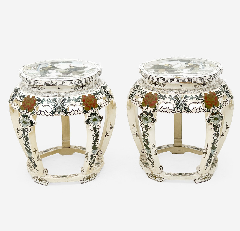 Chinese Lacquered Stools, Pair