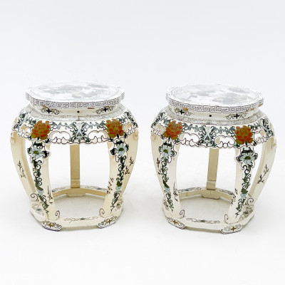 Chinese Lacquered Stools, Pair