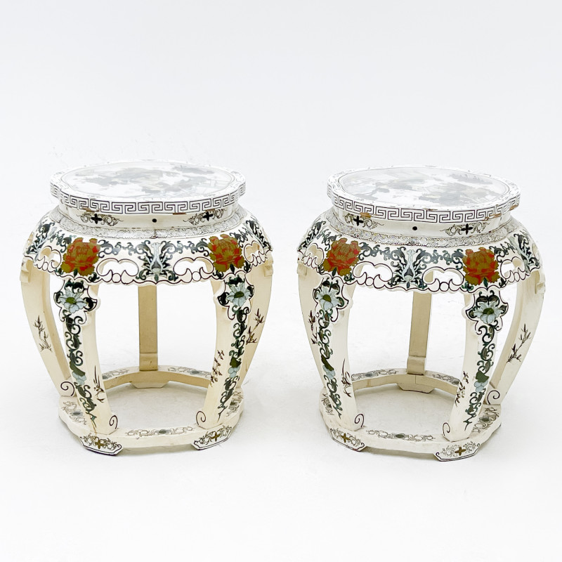 Chinese Lacquered Stools, Pair