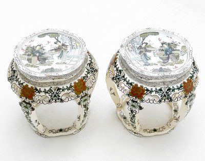 Chinese Lacquered Stools, Pair