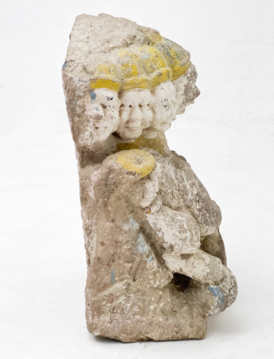 Indian Large Painted Stone Figural Group of Brahma