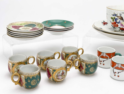 Oversized Herend Cup and Plates with additional porcelain pieces, group lot