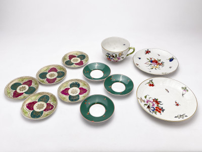 Oversized Herend Cup and Plates with additional porcelain pieces, group lot