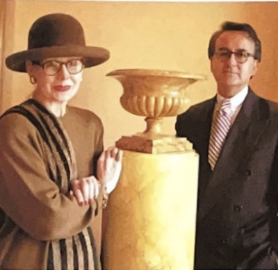 Trompe-l&apos;œil Painted Marble Pedestals, Pair, along with Faux Marble Urns, Pair