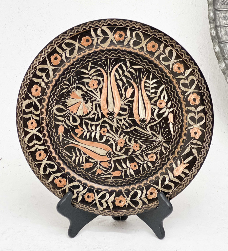 Copper Wall Hanging, Tinned Brass Charger and Brass Vase, Group of 3