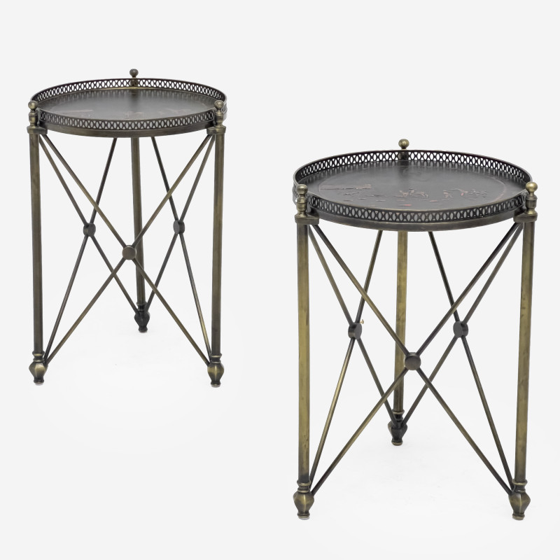Directoire Style Gueridons with Chinoiserie Decorated Tops, Pair