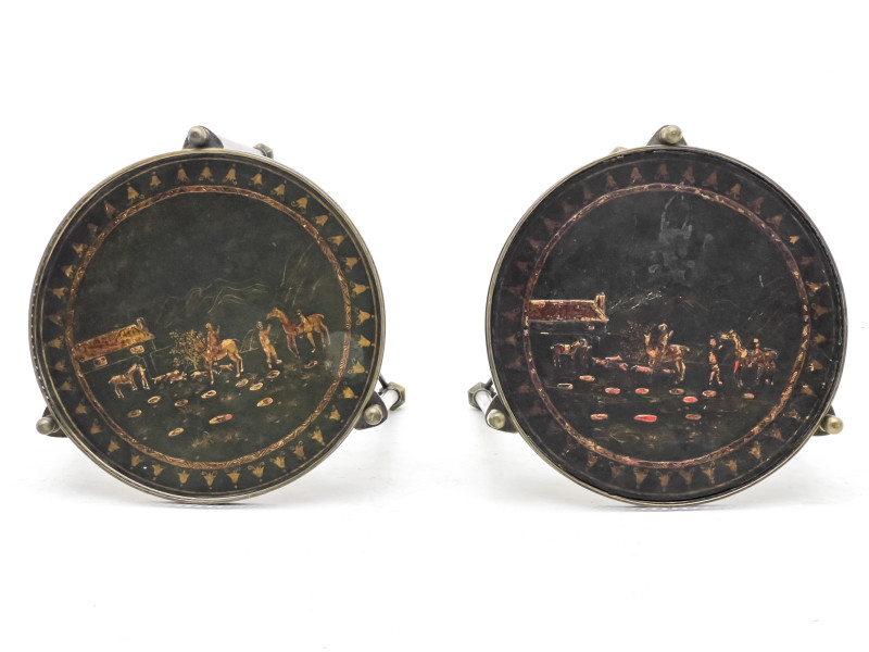 Directoire Style Gueridons with Chinoiserie Decorated Tops, Pair