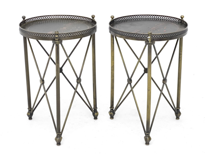 Directoire Style Gueridons with Chinoiserie Decorated Tops, Pair