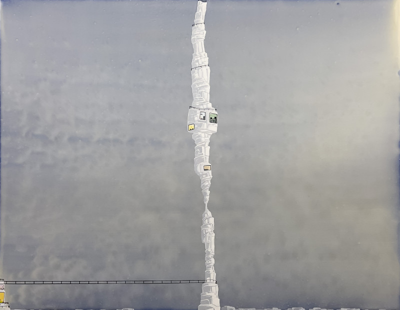 Jay Davis - Untitled (One Tall White Structure with House Connected to One Small Structure with House)