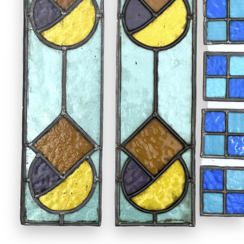 Art Deco Stained Glass Decorative Panels, Group of 30