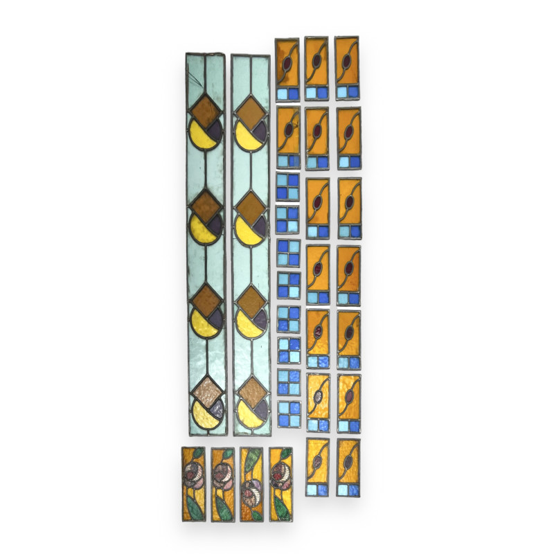 Art Deco Stained Glass Decorative Panels, Group of 30