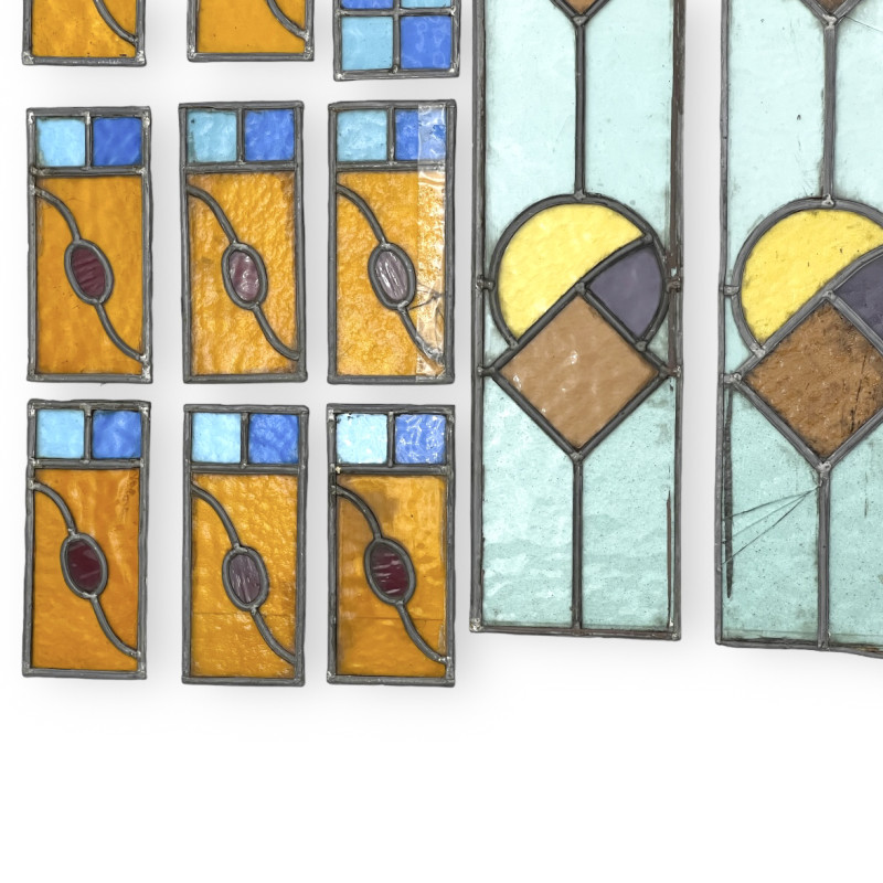 Art Deco Stained Glass Decorative Panels, Group of 30